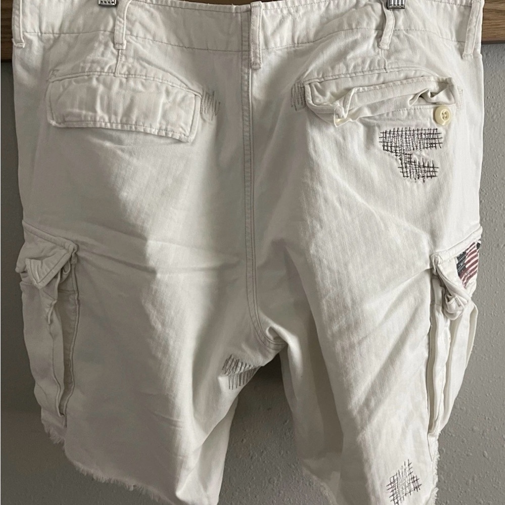 Denim &Supply Ralph Lauren White Cotton Cargo Shorts Mens Size 36 American Flag. - Picture 11 of 16